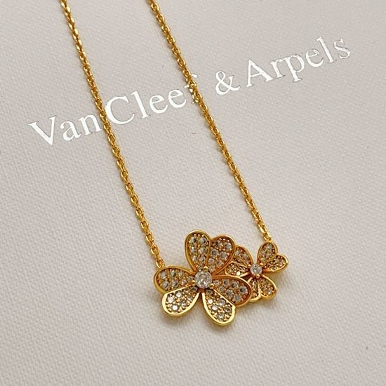 Van Cleef & Arpels VCA Gold Three-leaf Double Flower Necklace