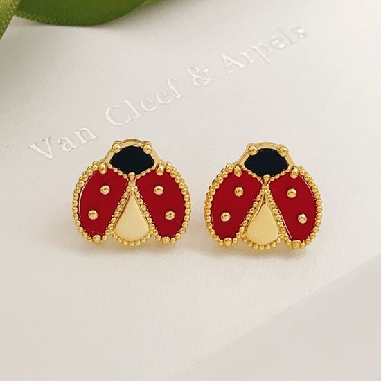 Van Cleef & Arpels VCA Gold Red Ladybug Stud Earrings