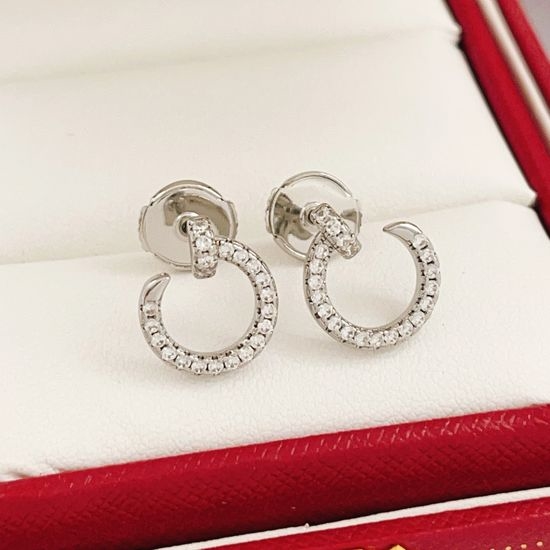 Cartier Silver Inlaid Nail Design Stylish Stud Earrings