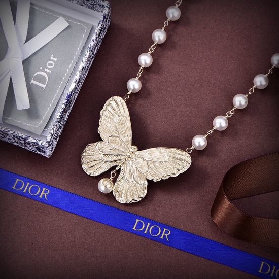 Christian Dior CD Butterfly Pendant Fashion Necklace