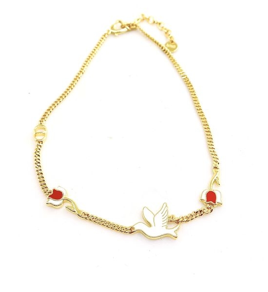 Christian Dior CD Red Rose Dove Pendant Necklace