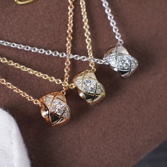 Chanel Diamond Inlaid Textured Pendant Necklace