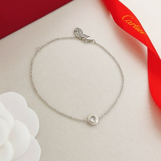 Cartier Silver Single Diamond Brass Bracelet