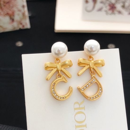 Christian Dior CD Bow Knot Brass Stud Earrings
