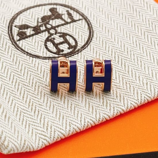 Hermes Large Taro Purple Letter Rose Gold Earrings