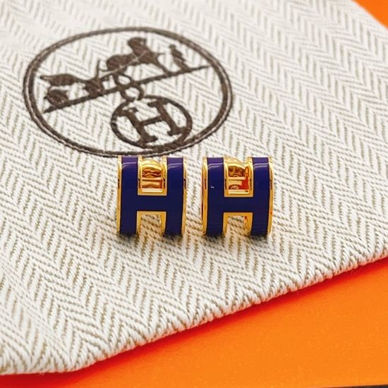 Hermes Large Taro Purple Letter Gold Earrings