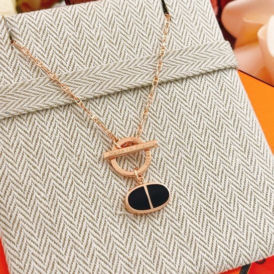 Hermes Rose Gold Black Shell Necklace