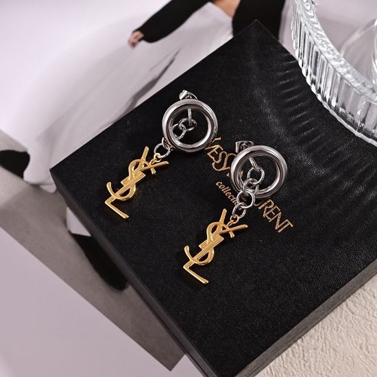 Yves Saint Laurent YSL Classic Letter Minimalist Style Stud Earrings