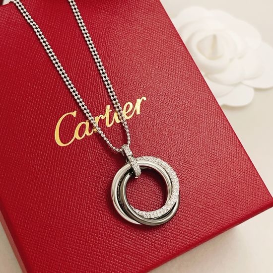 Cartier Three Ring Double Chain Necklace Stylish