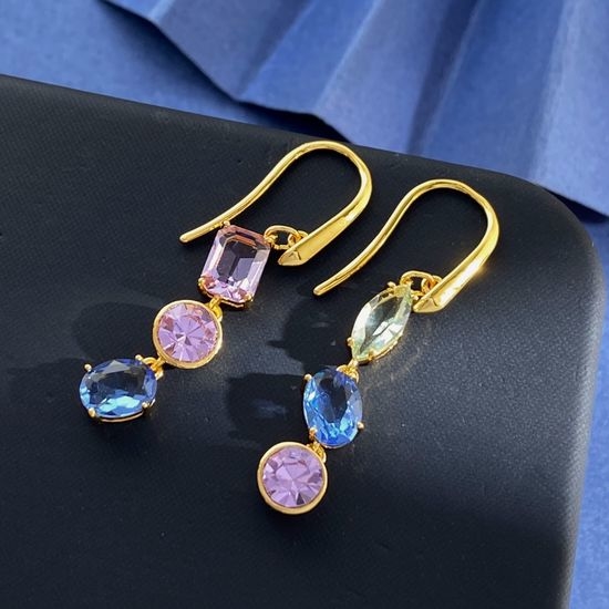 Swarovski Asymmetric Mixed Cut Rhinestone Long Earrings
