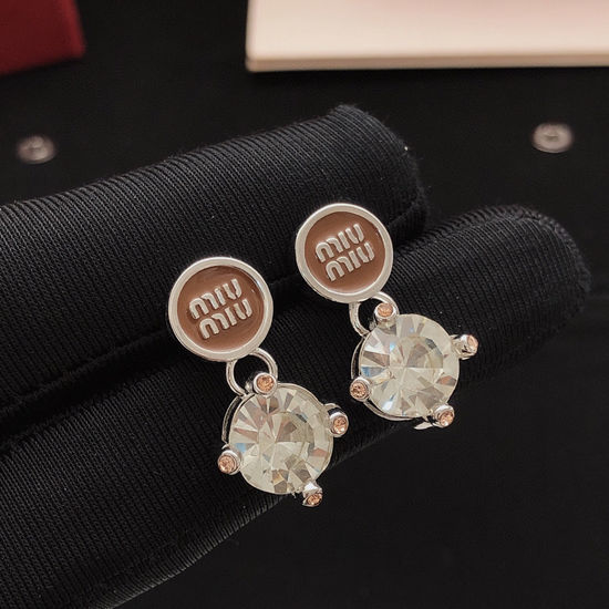 Miu Miu Brown Round Drop Diamond Earrings