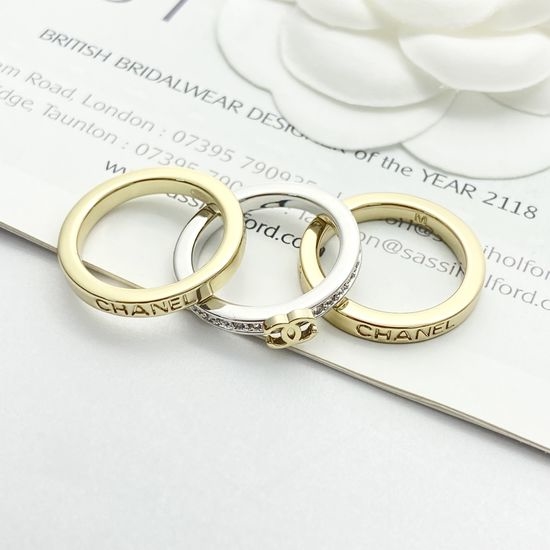 Chanel Two Tone Quilted Three Piece Ring Set