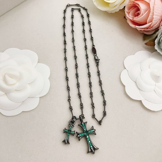 Chrome Hearts Double Cross Inlaid Zircon Silver Necklace