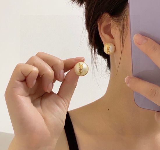 Yves Saint Laurent YSL Elegant Pearl Stud Earrings
