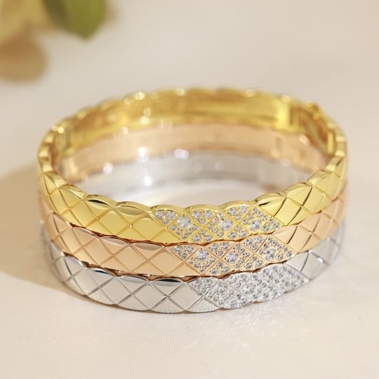 Chanel Quilted Pattern Diamond Accent Bangle