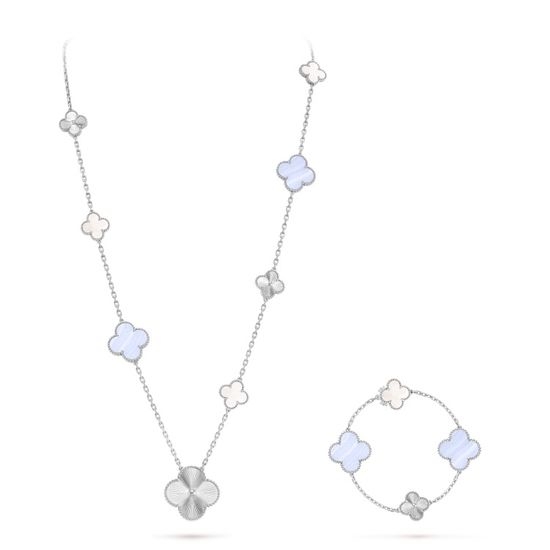 Van Cleef & Arpels VCA Clover Diamond Necklace And Bracelet Set