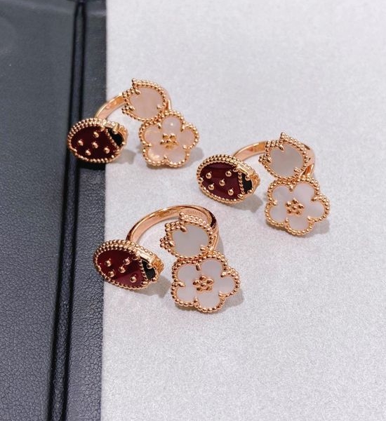 Van Cleef & Arpels VCA Red Agate Inlaid Ladybug Ring
