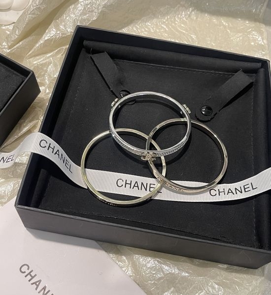Chanel Full Crystal 3 Pieces Bangle Set Polished Elegant Design