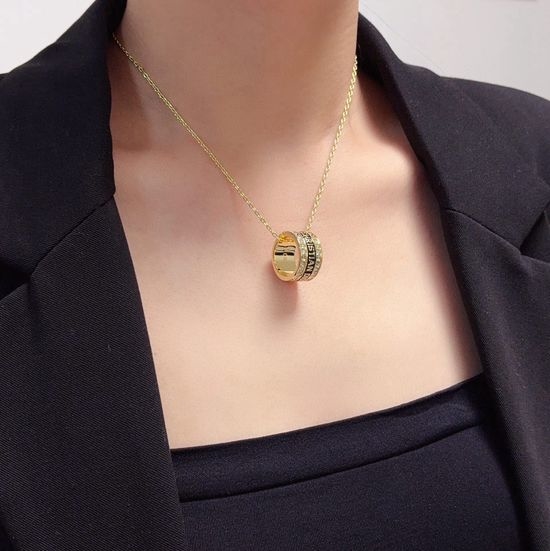 Christian Dior CD Diamond Letter Ring Pendant Necklace