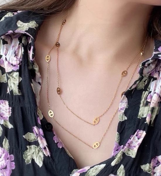 Hermes Pig Nose Long Layered Necklace