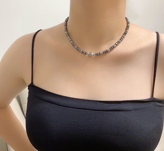 Chanel Natural Hematite Stone Beaded Necklace