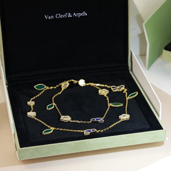Van Cleef & Arpels VCA Blue Butterfly Four-Leaf Clover Necklace