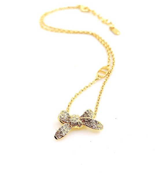 Christian Dior CD Full Diamond Bow Pendant Necklace