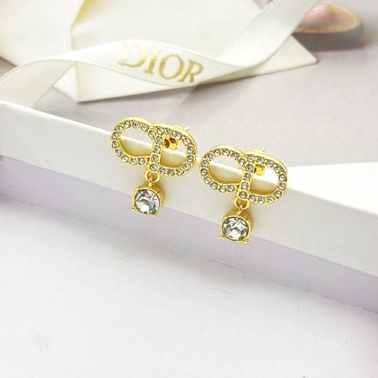 Christian Dior CD Crystal Pave Drop Gold Stud Earrings