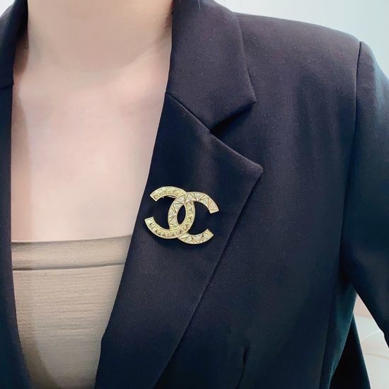 Chanel Rhinestone Decorated Brooch in Silver and Gold