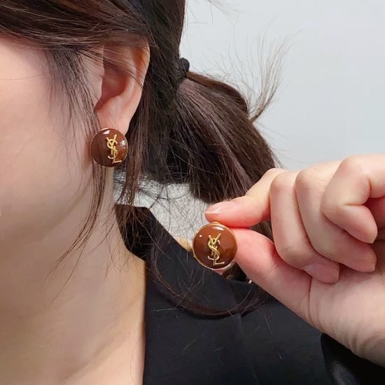 Yves Saint Laurent YSL Brown Earrings Face-Flattering Classic Design