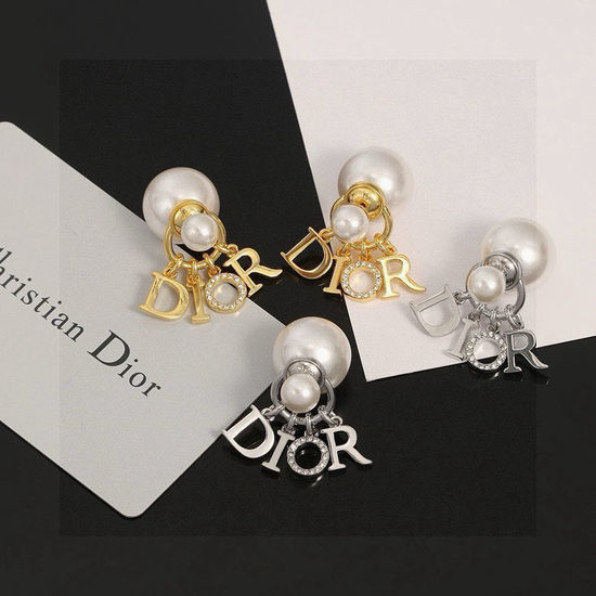 Christian Dior CD Pearl Drop Earrings With Crystal Inlaid Letter