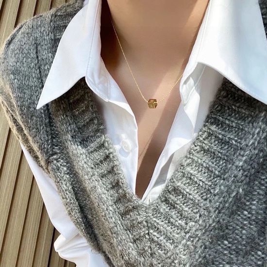 Chanel Chanel Double C Square Pendant Necklace