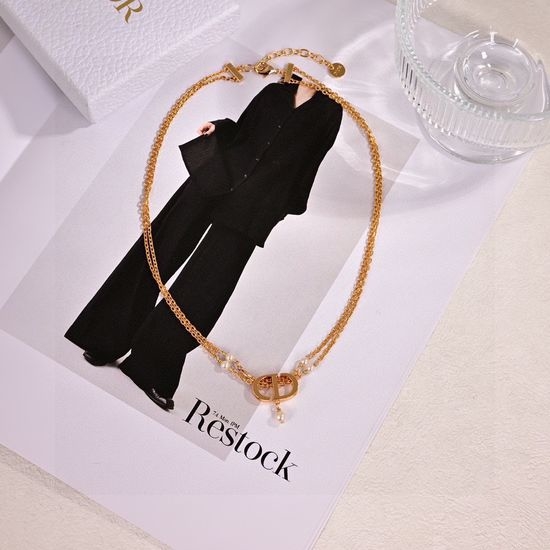 Christian Dior CD Dior Letter Charm Necklace and Bracelet Set