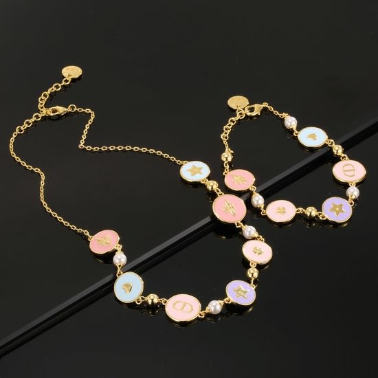 Christian Dior CD Vintage Gold Letter Jewelry Set Necklace Bracelet