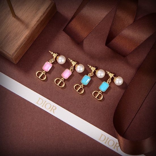 Christian Dior CD Brass Material Textured Stud Earrings