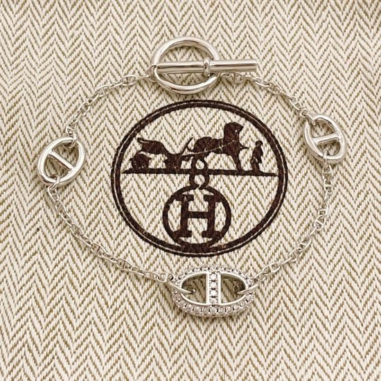 Hermes Silver Diamond Inlaid Bracelet