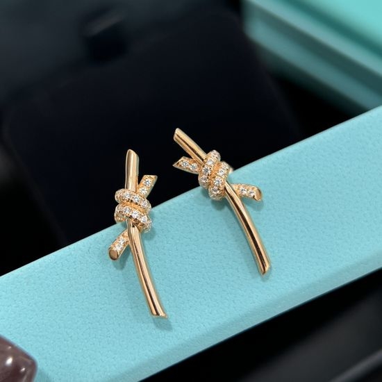 Tiffany & Co. Half Diamond Knot Rose Gold Stud Earrings