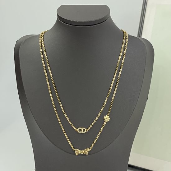 Christian Dior CD Bowknot Double Layer Diamond Necklace