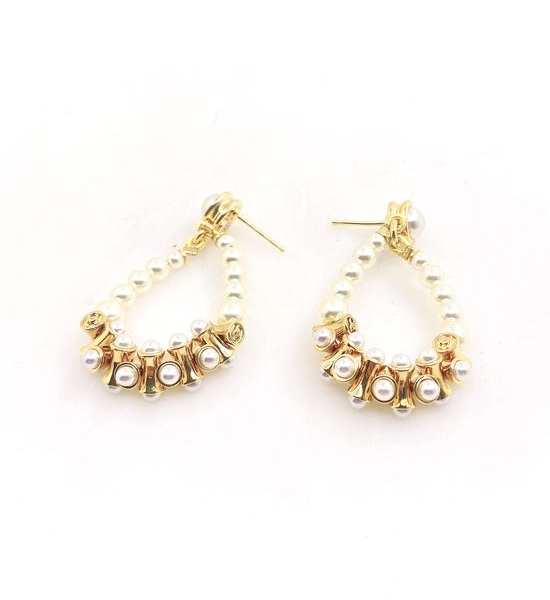 Chanel Pearl Tassel Drop Earrings Brass Material