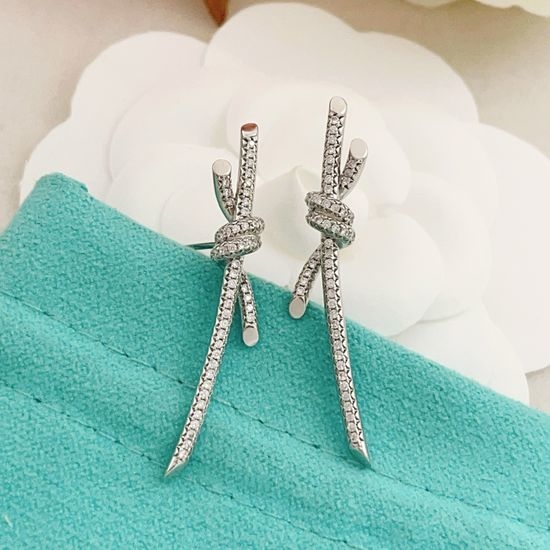 Tiffany & Co. Silver Pave Knot Stud Earrings