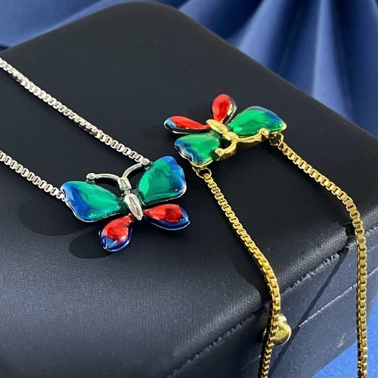 Valentino Enamel Butterfly Shape Long Necklace