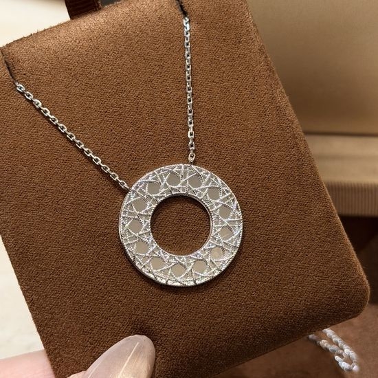 Christian Dior CD Check Pattern Circular Pendant Necklace