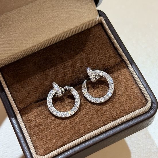 Cartier Full Diamond Thick Nail Silver Earrings