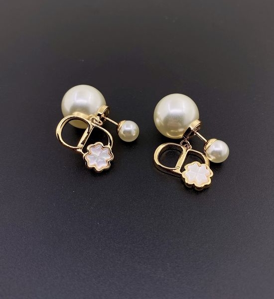 Christian Dior CD Two-tone Pearl Flower Stud Earrings