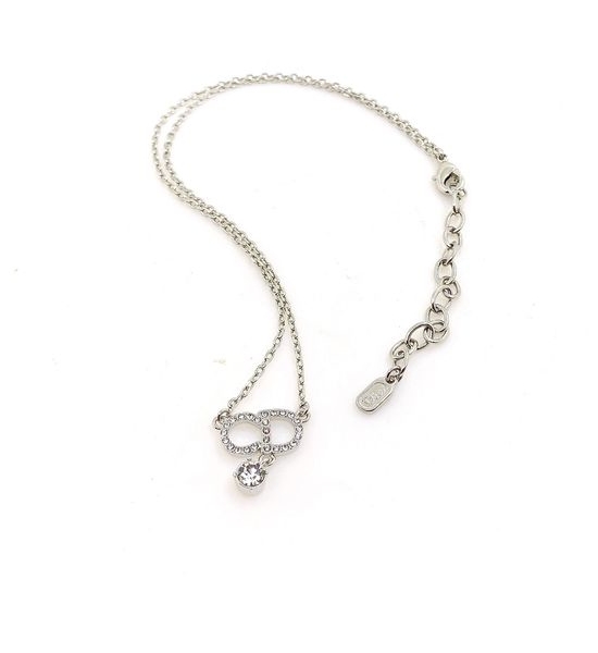 Christian Dior CD Diamond Encrusted Initial Pendant Necklace