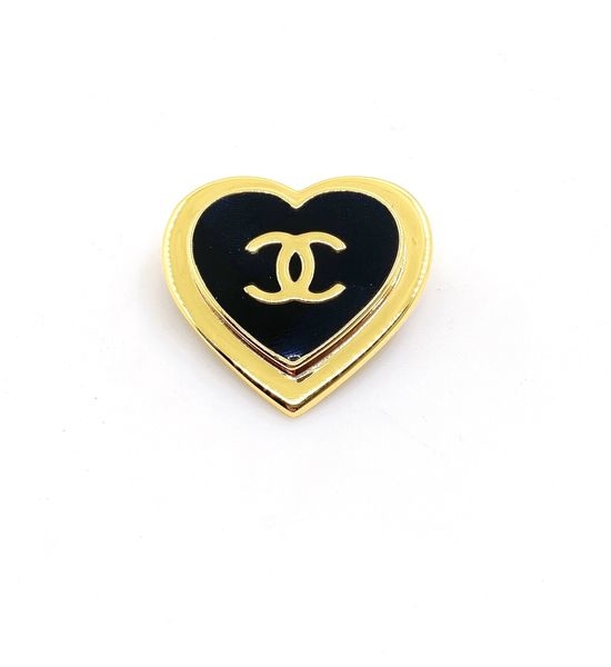 Chanel Black Heart Shape Lapel Brooch