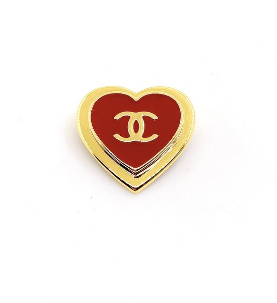 Chanel Red Heart Shape Lapel Brooch