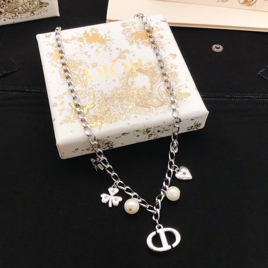 Christian Dior CD Pig Nose Four Leaf Clover Necklace