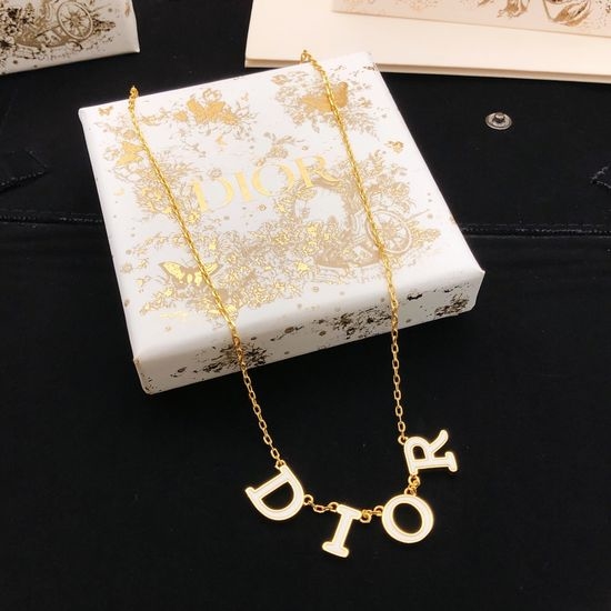 Christian Dior CD White Letter Drop Oil Pendant Necklace