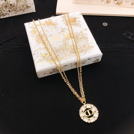 Christian Dior CD Round Square Diamond Pendant Necklace